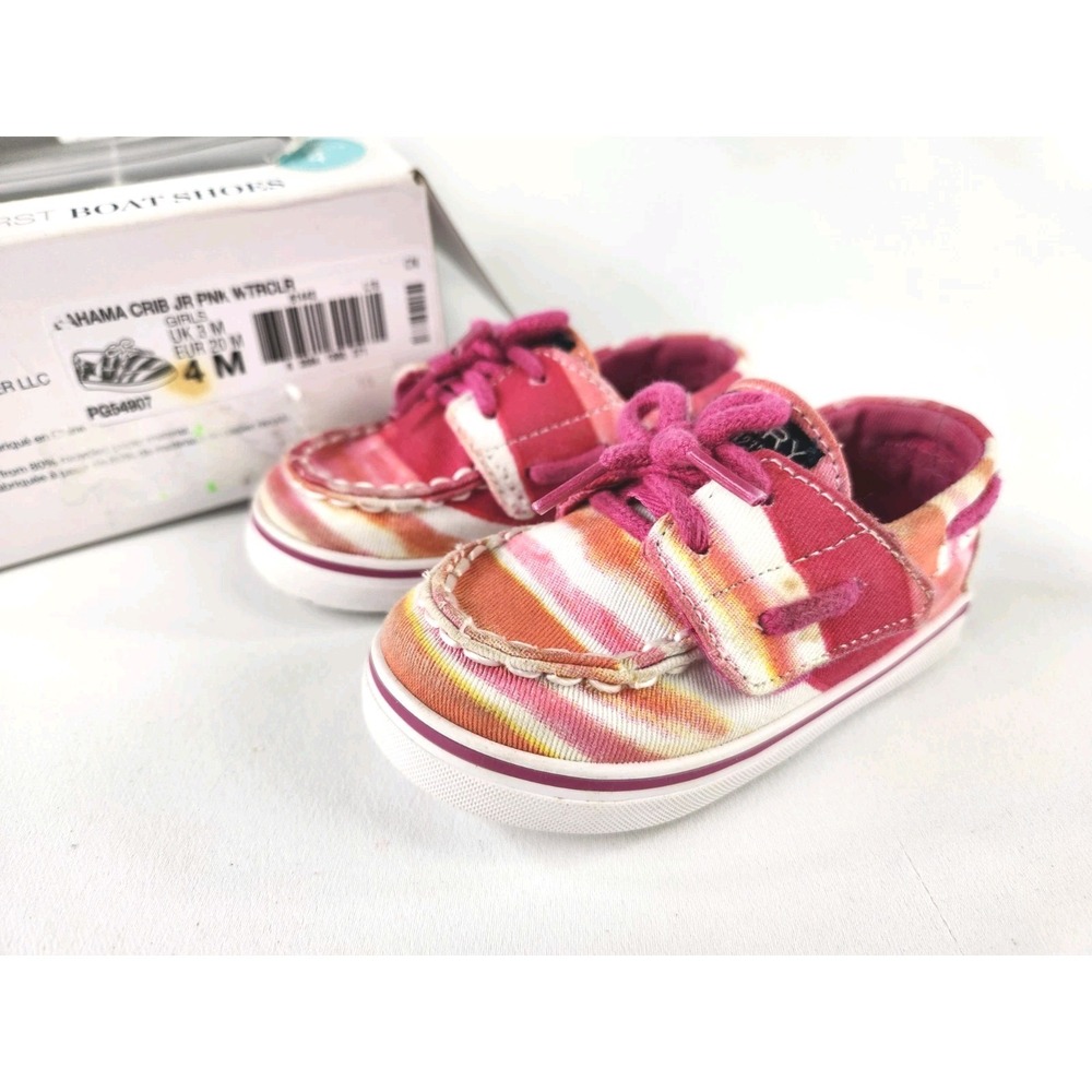 SPERRY TOP SIDER First Boat Mocs Toddler Baby SZ 4 Pink 9 12 Mth Watercolor Shoe